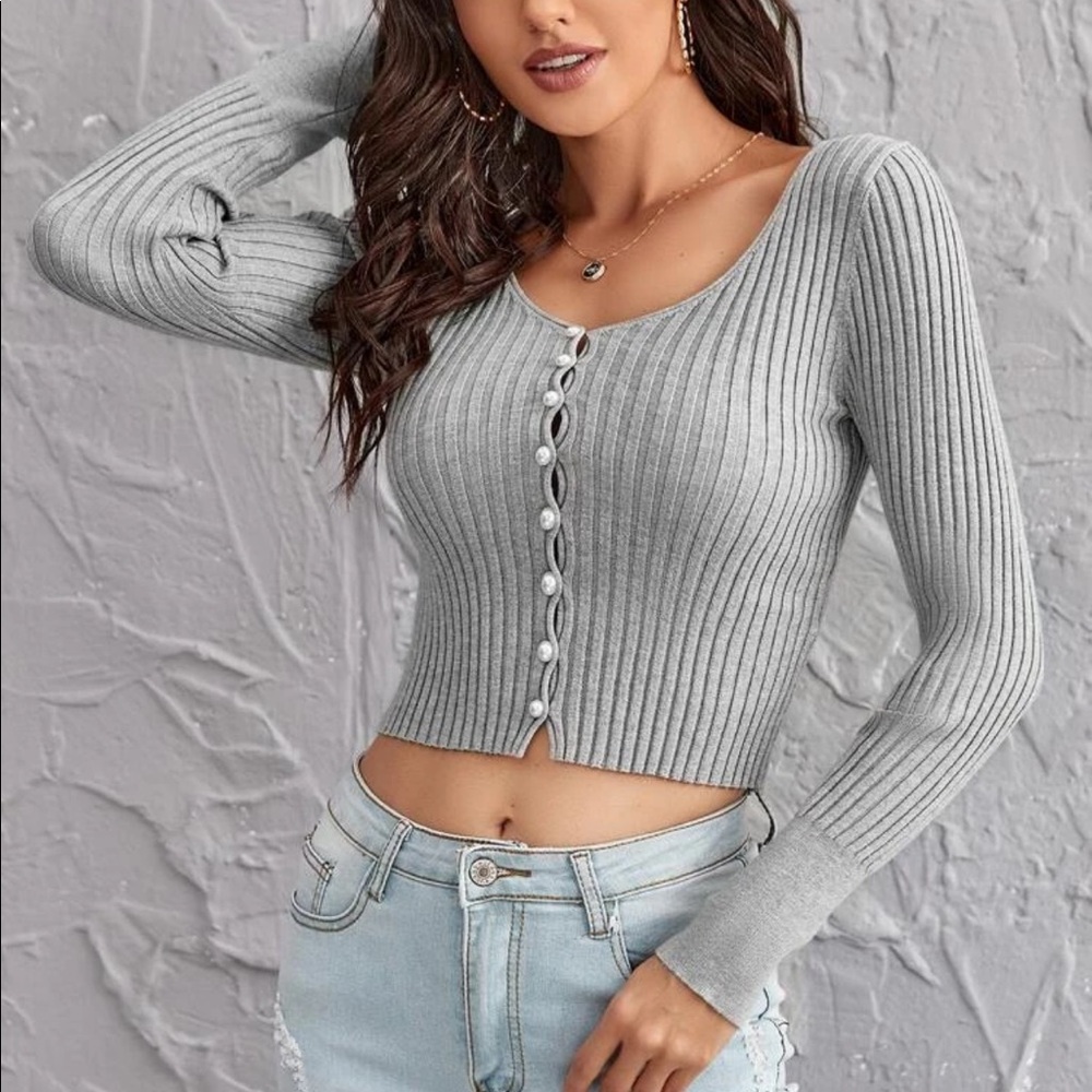 Button up ribbed top